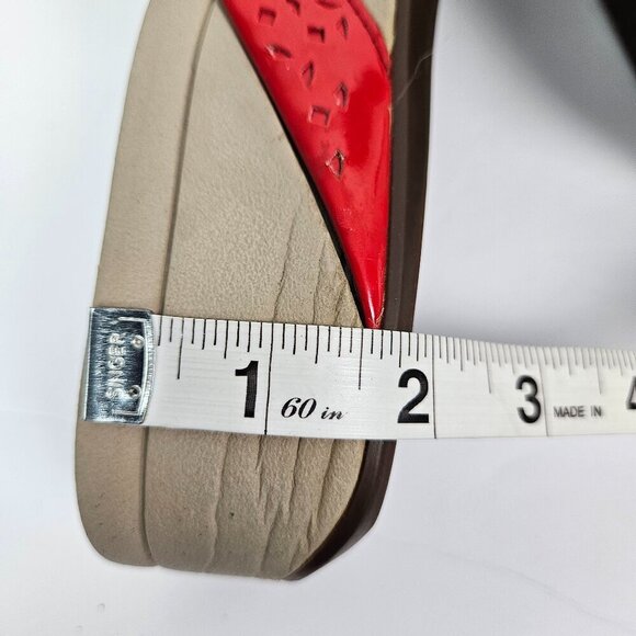 Vionic Zuma Red Faux Patent Leather Wedge Thong Orthotic Comfort Sandal 9 - Picture 7 of 12